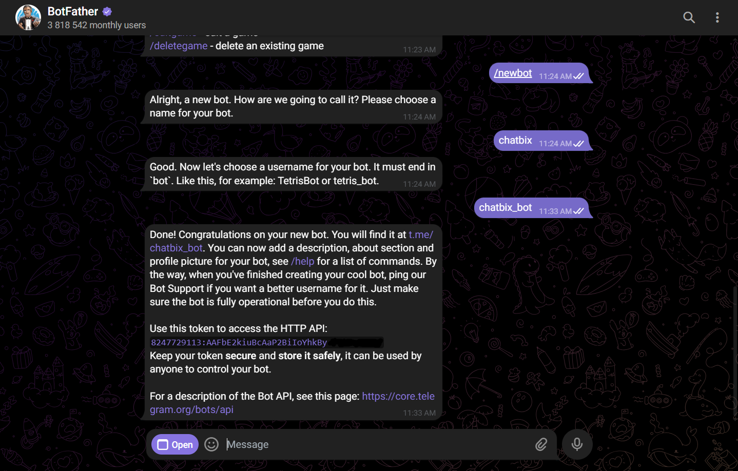 Create Telegram bot token